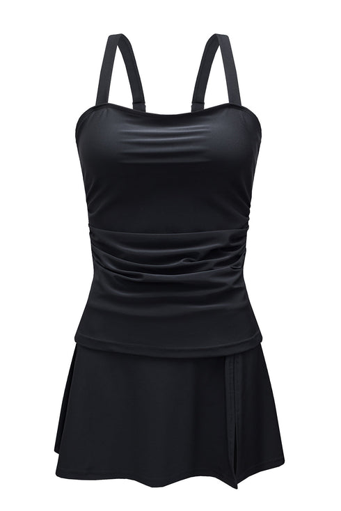 Solid Square Neck Sleeveless Tankini Swimsuit